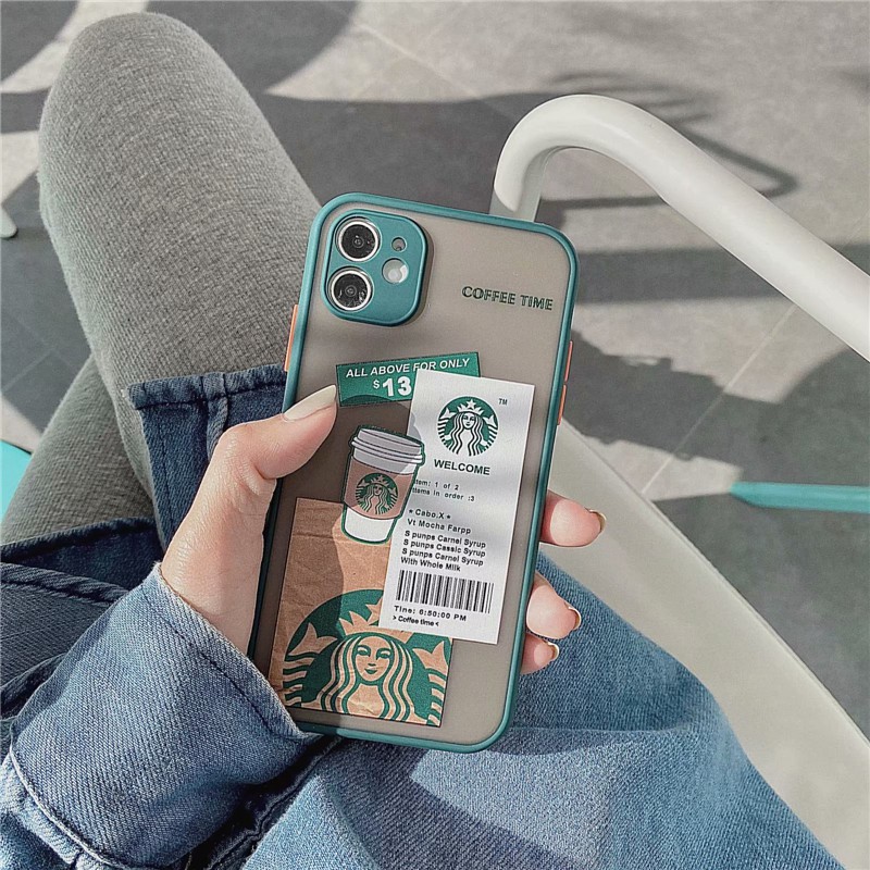 Ốp điện thoại cứng trong suốt hình starbucks bảo vệ cho Iphone 12 promax iphone13 7 plus 8plus 11 pro MAX cover X XR XsMax