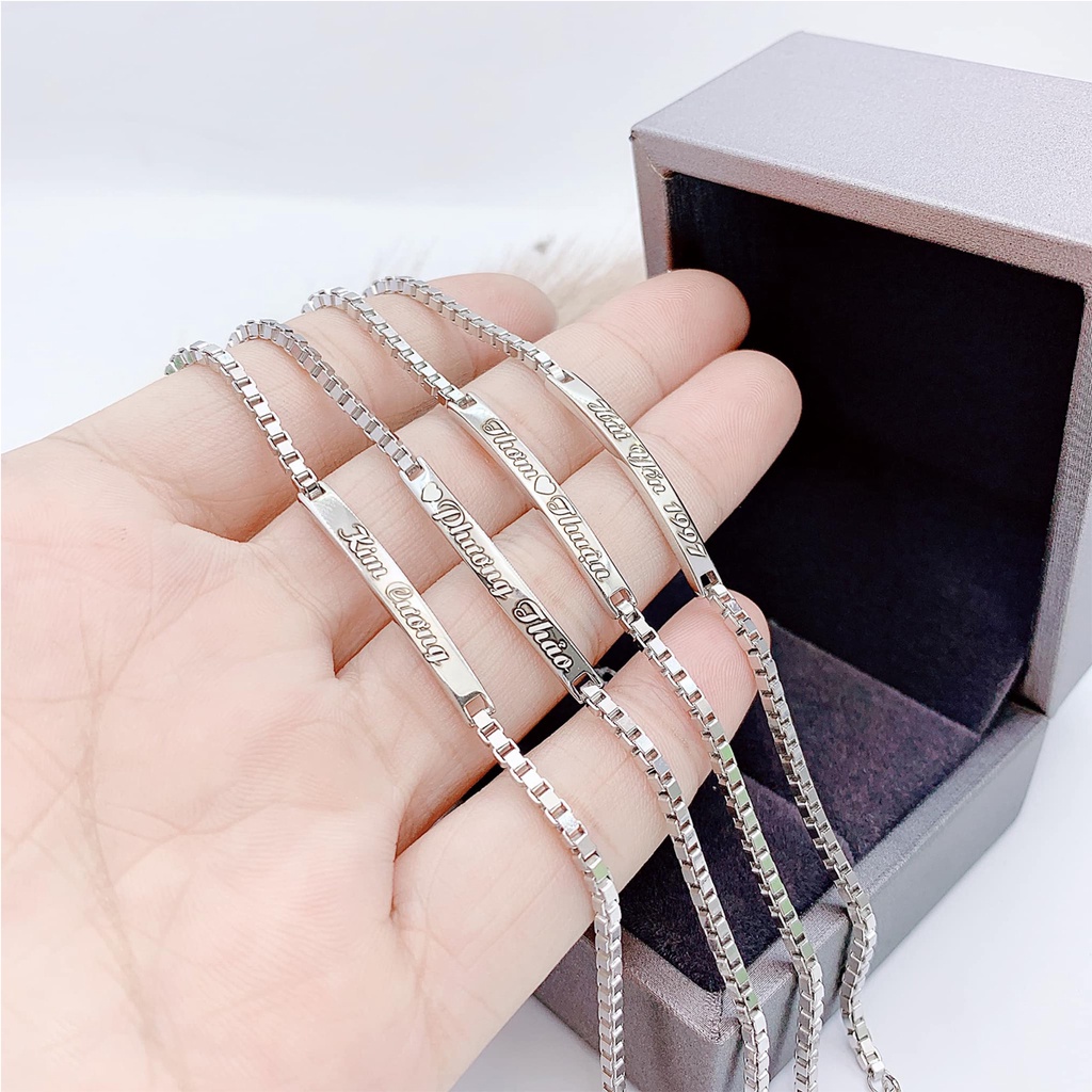 Vòng tay đôi thanh bạc cao cấp S925, Lắc tay cặp miễn phí khắc chữ theo yêu cầu - Tiệm bạc Pansy