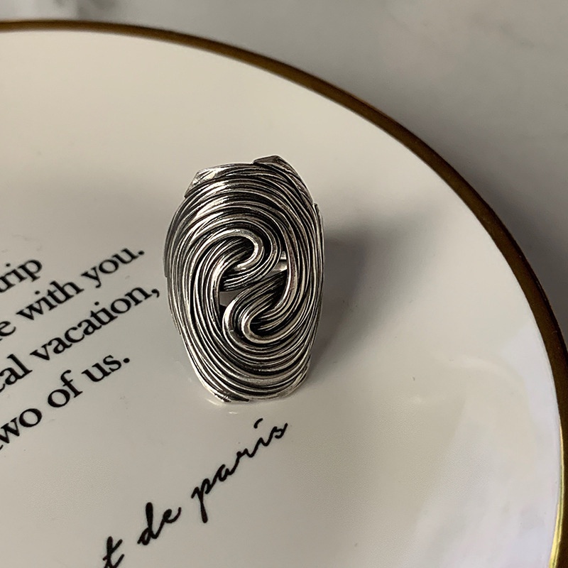 Nhẫn Bạc QMCOCO Họa Tiết Hình Học Xoắn Hoa Kẻ Sọc Cổ Điển Sang Trọng Thời Trang Làm Quà Tặng Cho Bạn Nữ