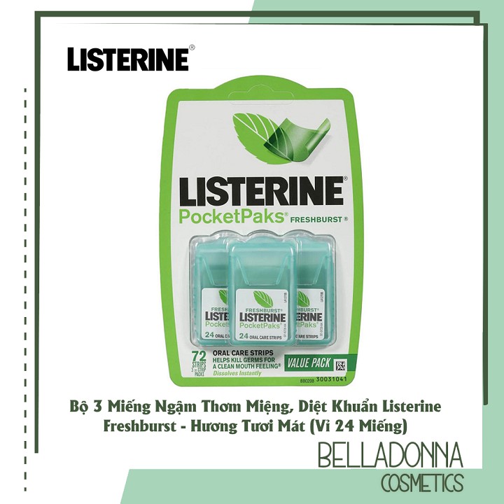 [Chuẩn Auth] Bộ 3 Miếng ngậm thơm miệng, diệt khuẩn Listerine Pocketpaks - vỉ 24 miếng