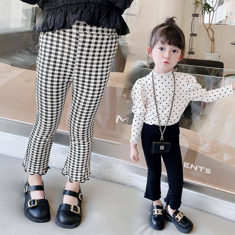 Quần Ống Loe Kẻ Sọc Caro Thoải Mái Dễ Phối Đồ Thời Trang Xuân Thu Cho Bé Gái 5555