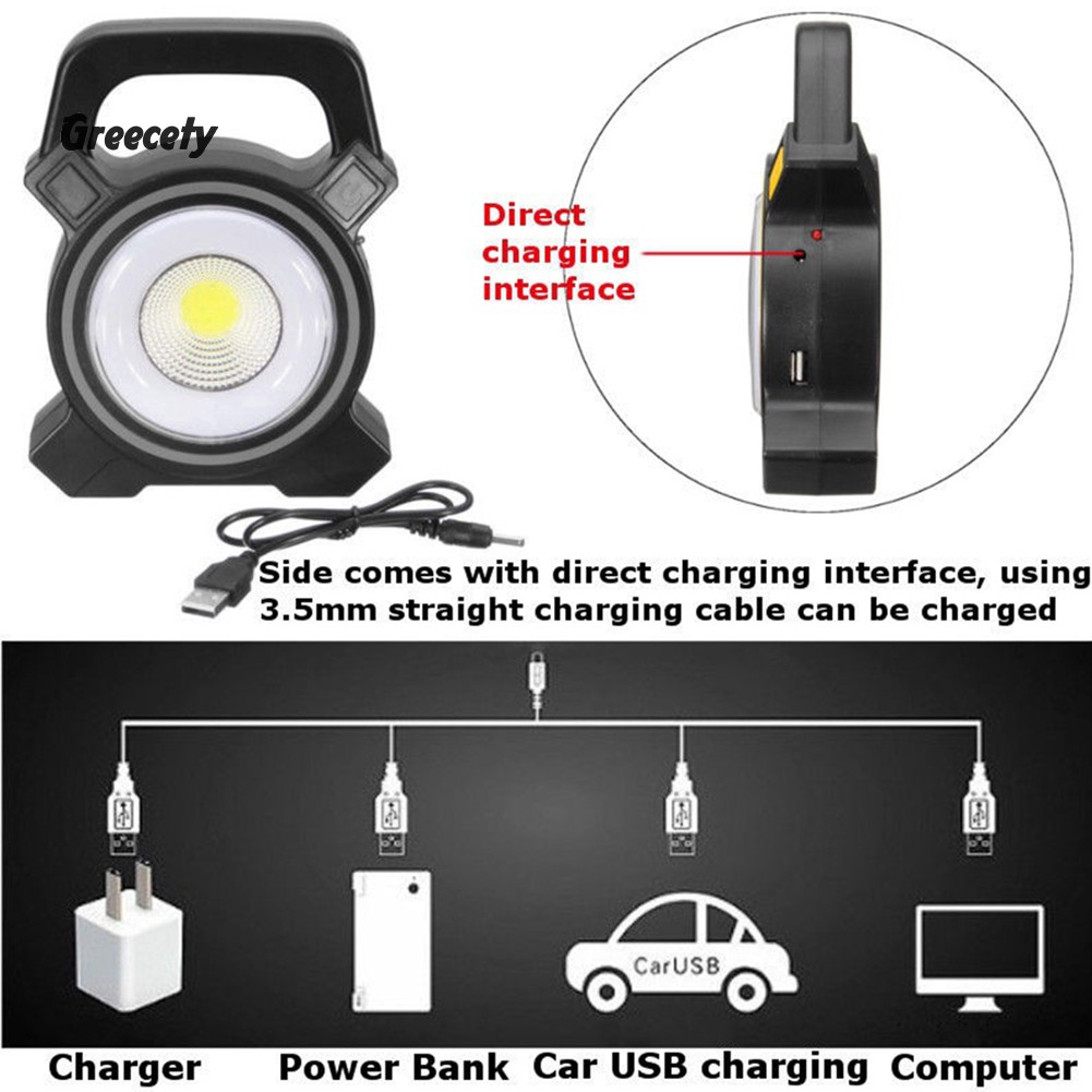 Đèn trợ sáng 30W COB chạy bằng năng lượng mặt trời có thể sạc điện USB dùng cho sân vườn / không gian ngoài trời