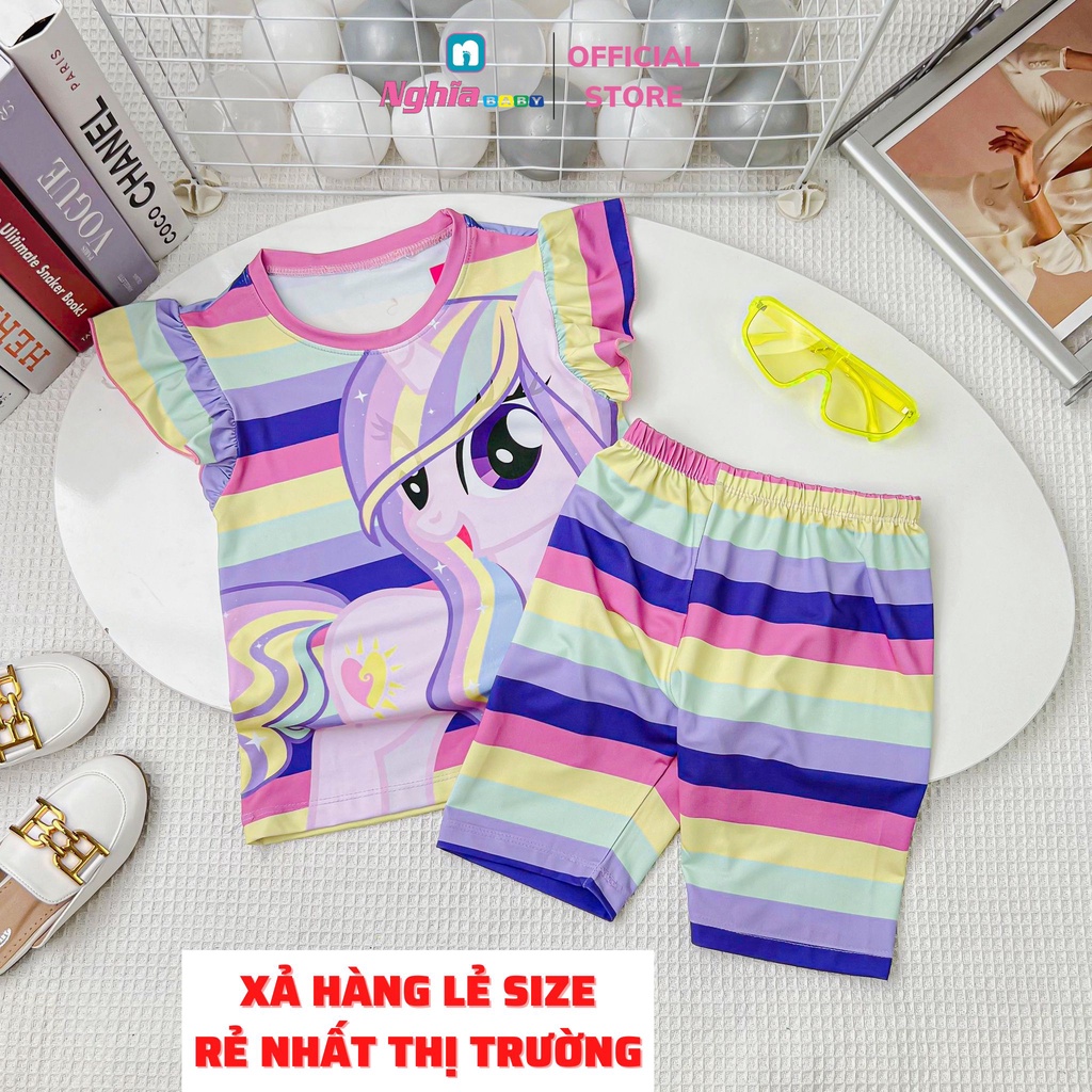 Đồ bộ bé gái sát nách viền bèo NGHĨA BABY dành cho bé từ 9kg-38kg