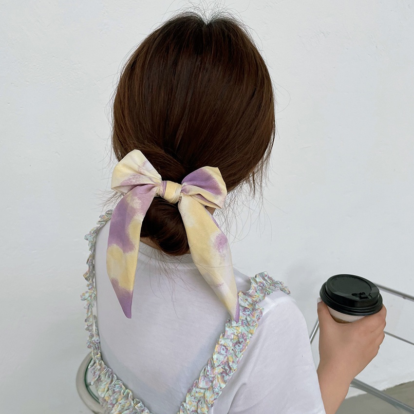 Dây cột tóc phối ruy băng thắt nơ hình bướm màu kiểu tranh sơn dầu cho nữ