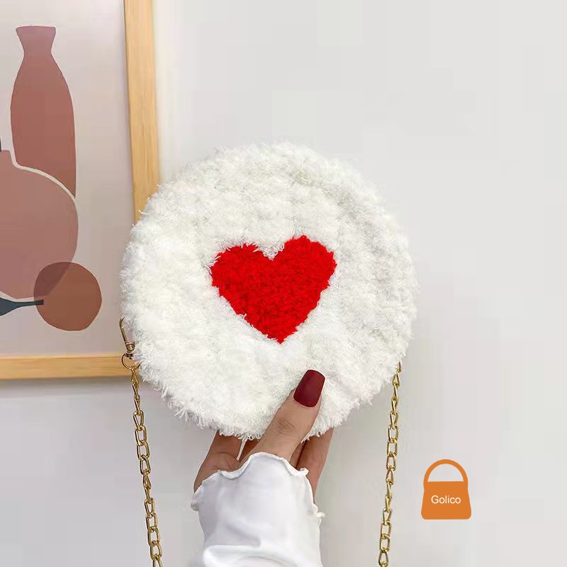Tự đan handmade thời trang len xù phối trái tim diy túi