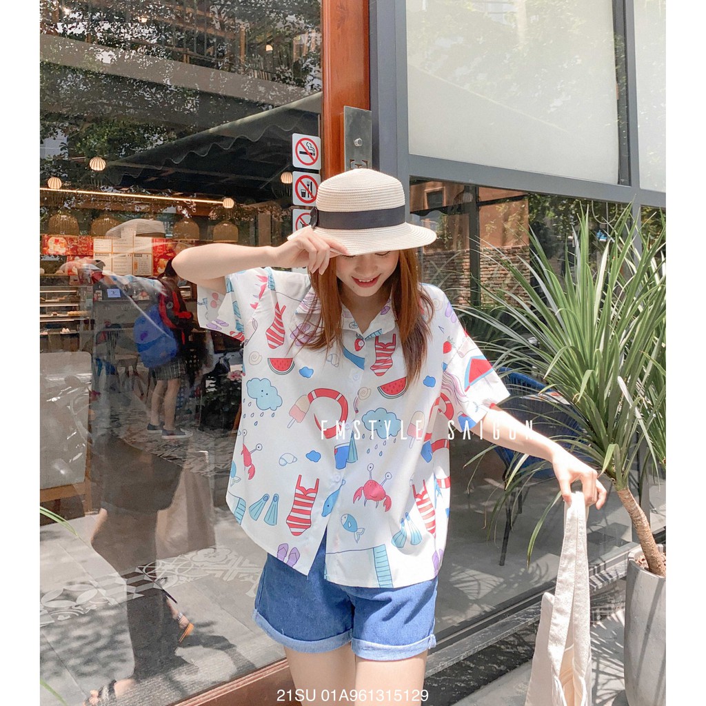 Áo sơ mi tay ngắn cổ bẻ in họa tiết 3800 ulzzang thời trang Fmstyle Saigon 21SU01A961315 | BigBuy360 - bigbuy360.vn