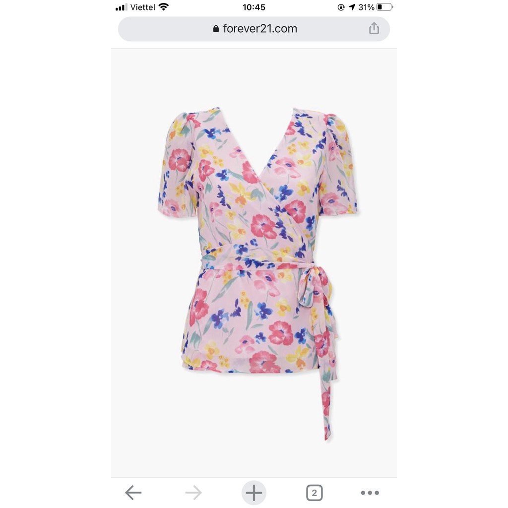 Áo voal hoa F21 cổ wrap Kami