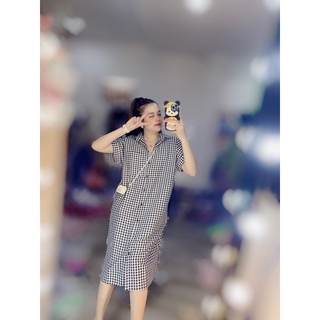 Đầm sơ mi caro dáng suông bigsize