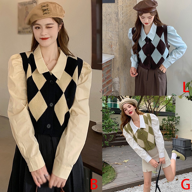 Áo len mùa thu Vest cho phụ nữ Không tay V Cổ lỏng Phù hợp với Vest dệt kim Phong cách Preppy