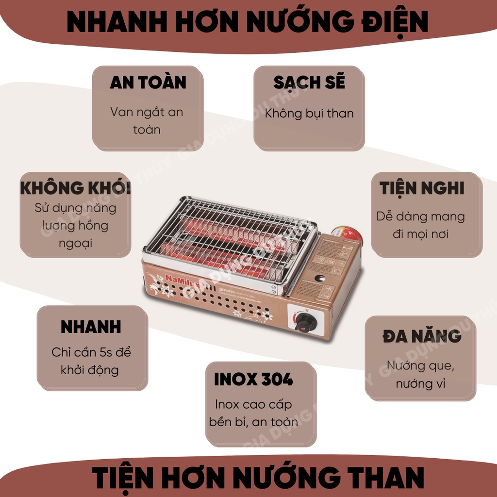 Bếp nướng mini dã ngoại, bếp nướng không khói có van khóa an toàn, công nghệ Nhật Bản-BẾP NƯỚNG 24N NAMILUX