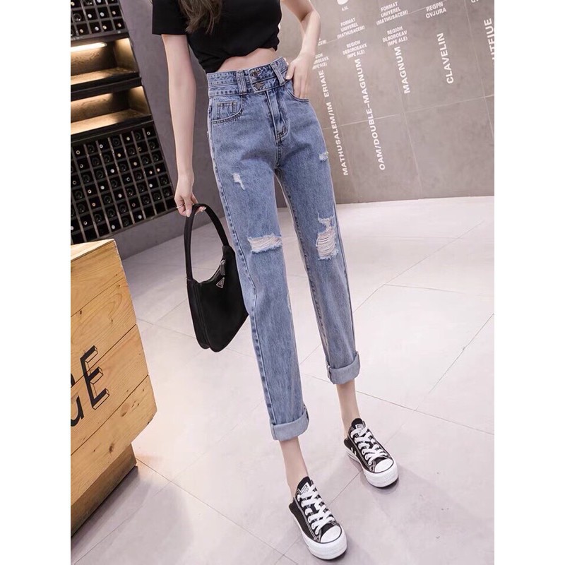 Quần bò baggy nữ quần jean baggy nữ quần jeans nữ cạp cao 3 size S M L hót 2021 | BigBuy360 - bigbuy360.vn