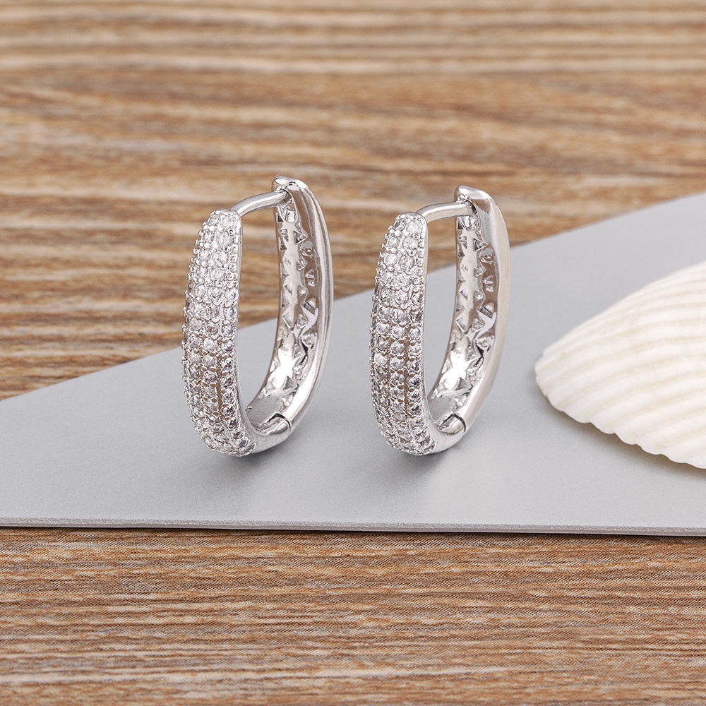 Sáng Tạo Hình Chữ u thiết Kế thời Trang đính Đá cubic zirconia đôi khuyên Tai Vòng Pha lê nữ dự tiệc cưới trang sức