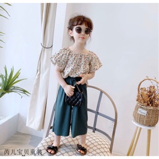 Set bộ bé gái áo hoa chun kèm quần ống suông