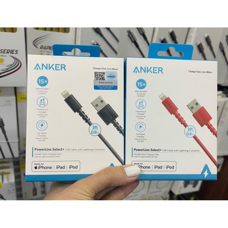 FREE SHIP Cáp siêu bền lightning Anker Powerline+ 2 0.9m A8452- 1.8m A8453 và cáp Powerline Select+ A8012