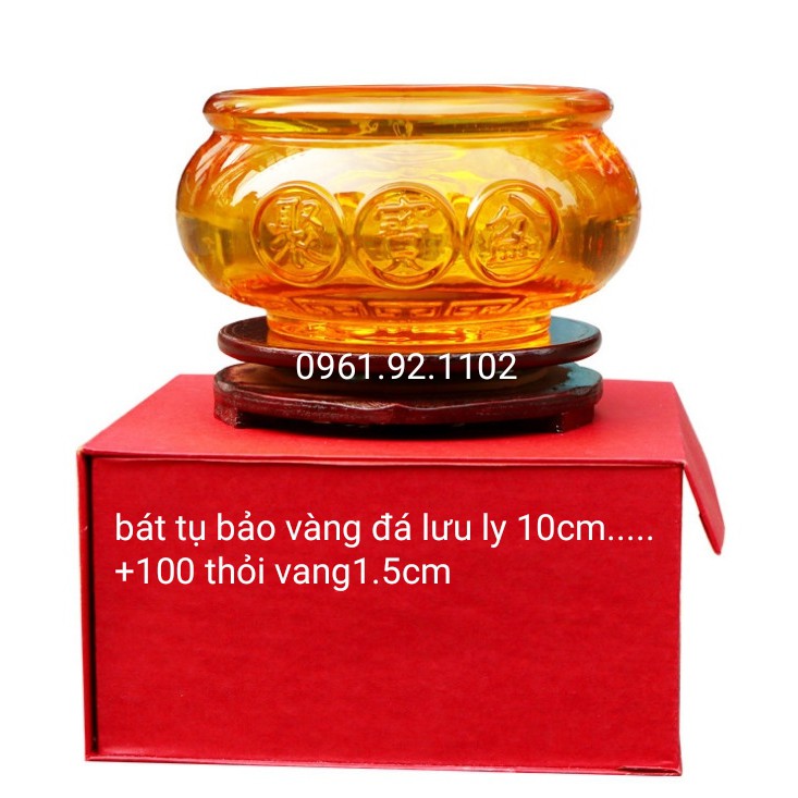 Hũ Vàng Thần Tài Pha Lê (Cỡ to 10cm) + hỏi Vàng  ngẫu nhiên  - Tụ Bảo Bồn Lưu Ly, Chiêu Lộc Tụ Tài - Vật Phẩm Phong Thủ