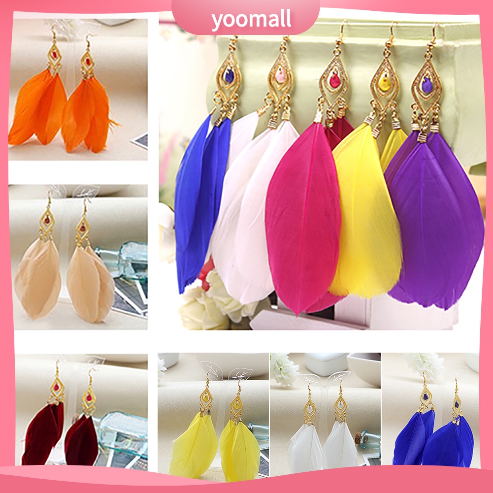 Đôi khuyên tai dài gắn lông vũ thanh lịch cho nữ