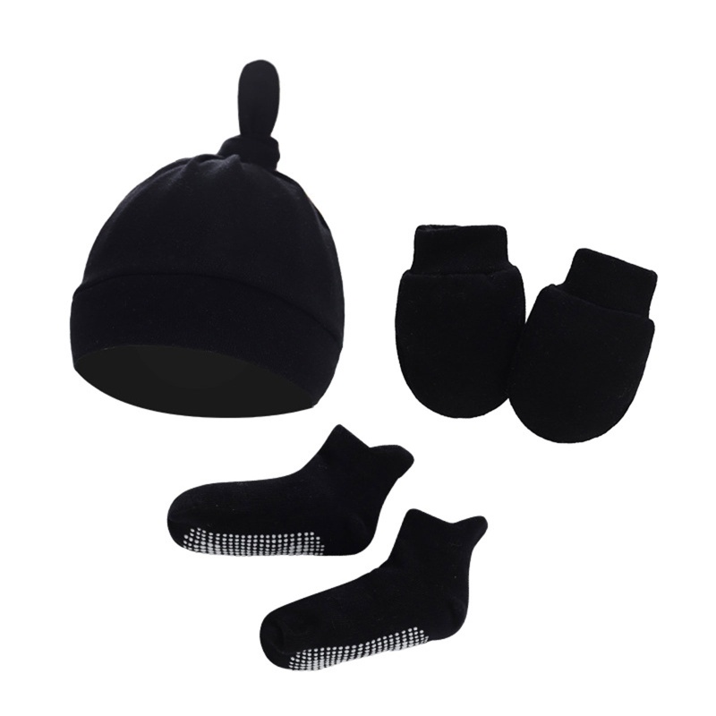 1 Bộ Găng Tay + Mũ + Vớ Cotton Mềm Mại Chống Trầy Xước Tiện Dụng Cho Bé Sơ Sinh
