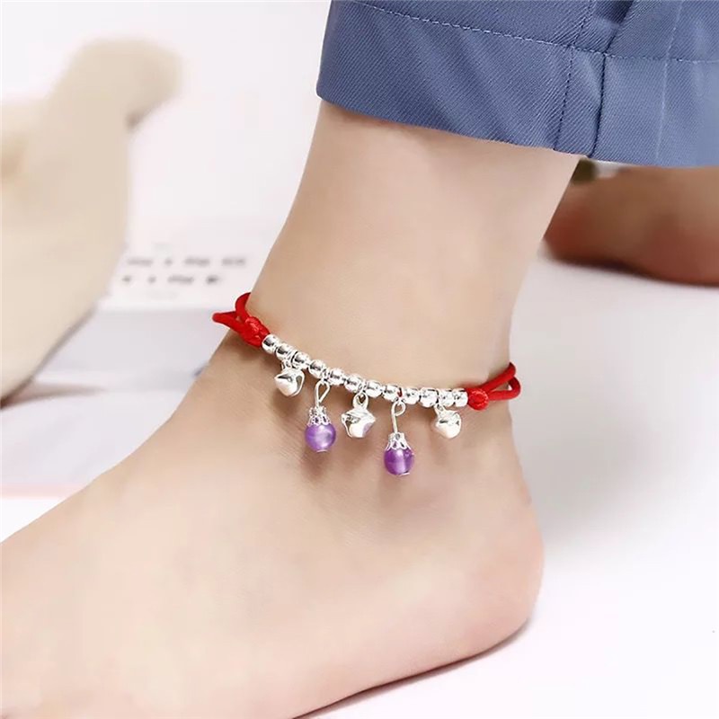 Lắc Chân Dây Đỏ Đính Chuông Đơn Giản Thời Trang Hàn Quốc