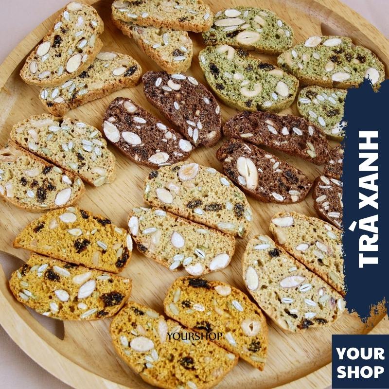 BISCOTTI Nguyên Cám VỊ Matcha Trà Xanh by Yourshop Bánh Ngũ Cốc Nướng Ăn Kiêng