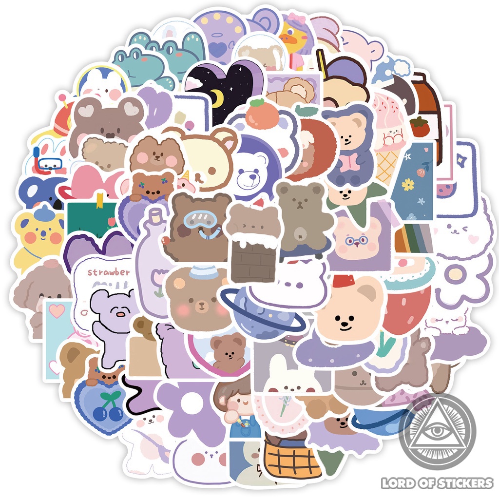 Set 90 Miếng Dán Họa Tiết Gấu Hoạt Hình Cute Dễ Thương Sticker Chống Thấm Nước Trang Trí Mũ Bảo Hiểm, Laptop, Sổ, Guitar