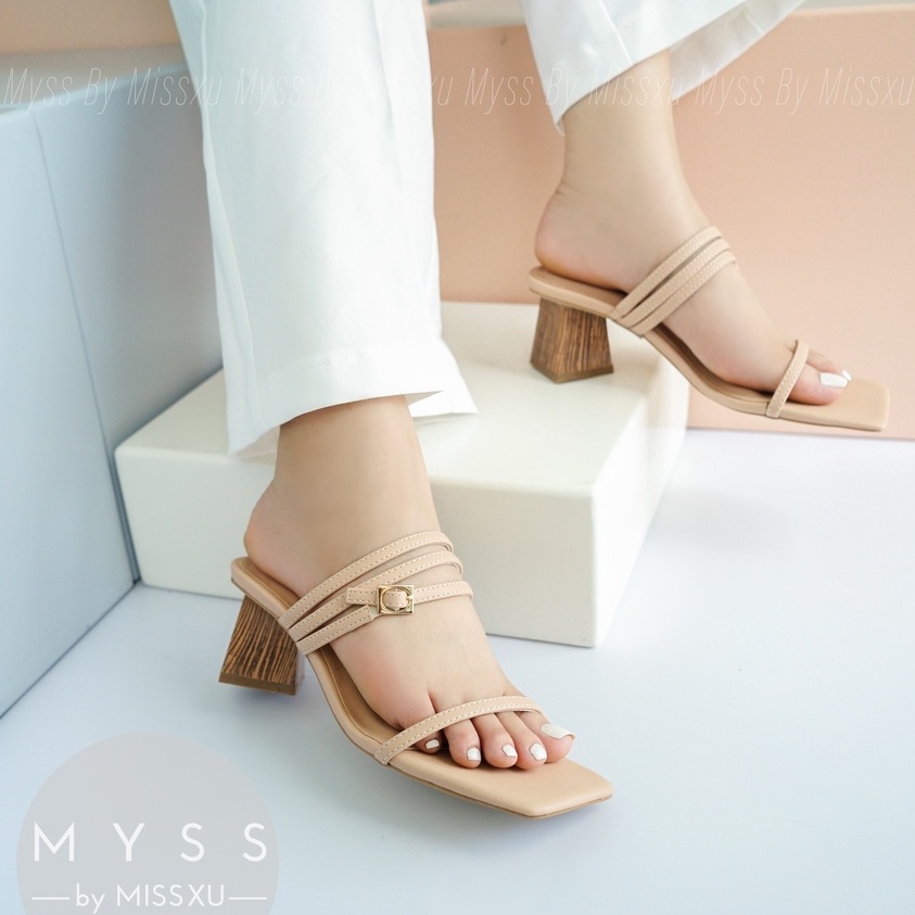 Giày guốc nữ phối 3 dây giữa gót gỗ 6 cm thời trang MYSS - SU146
