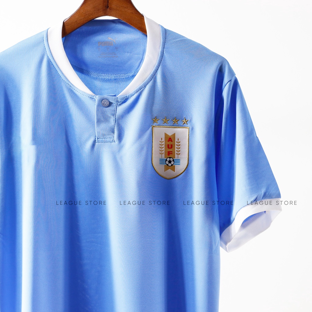 Bộ quần áo đá bóng Uruguay Leaguestore - áo đá bóng bộ quần áo thể thao nam uruguay sân nhà màu xanh nhạt 22/23