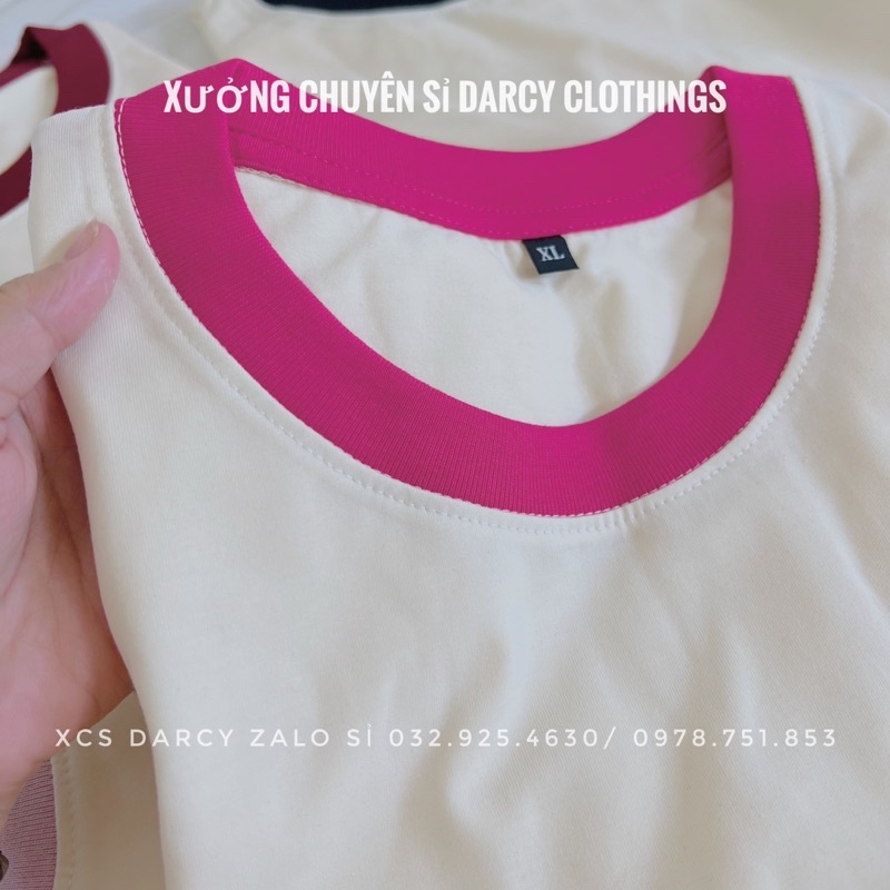 áo thun áo thun trơn MÀU KEM SỮA phối cổ màu nam nữ