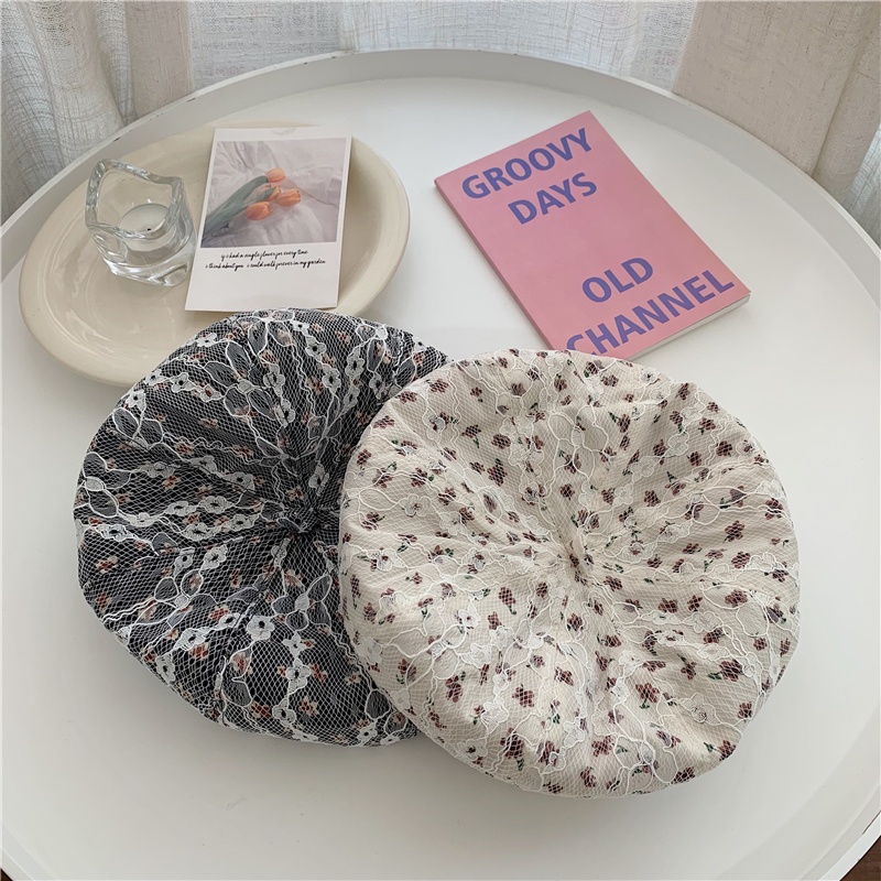 Mũ Beret Vải Ren Thêu Hoa Thoáng Khí Thời Trang Mùa Hè Xinh Xắn Cho Nữ