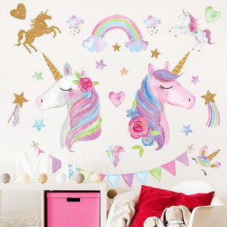Decal dán tường cho bé, tranh trang trí dán tường cho phòng ngủ[Mẫu kỳ lân hồng]