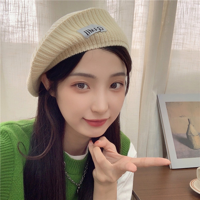 Mũ Beret Dệt Kim Màu Trơn Giữ Ấm Mùa Thu Đông Thời Trang Vintage Đường Phố Cho Nữ