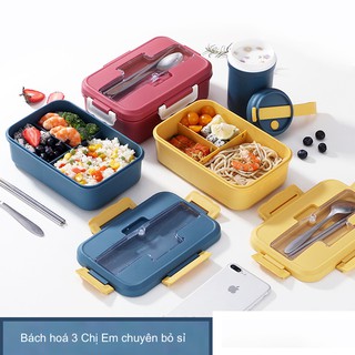 Hộp đựng cơm lúa mạch 3 ngăn tặng kèm thìa và đũa inox