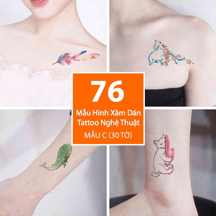 Bộ 76 Mẫu Hình Xăm Dán, Hình Xăm Tattoo Cao Cấp Combo 30 Tờ - Mẫu C