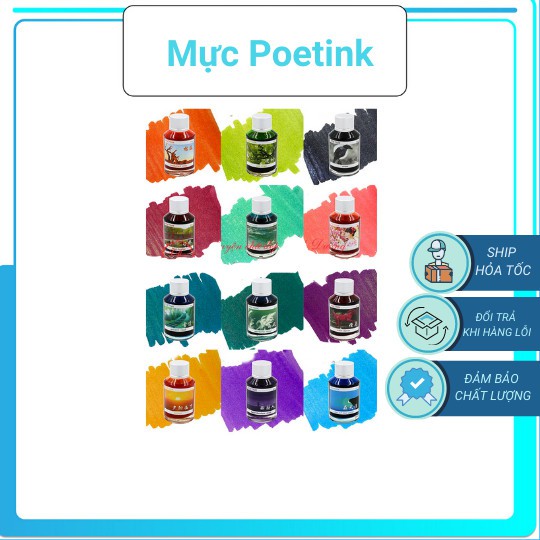Mực bút máy Poetink kim tuyến lấp lánh chính hãng dùng cho bút máy bơm và bút chấm mực dung tích 65ml
