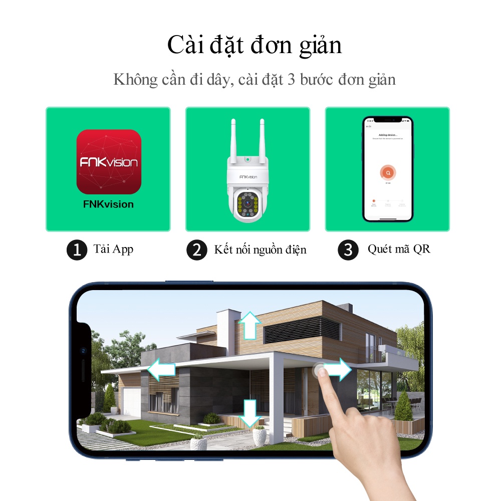 Camera ngoài trời chống nước  toàn cảnh 360 độ Fnkvision, không dây siêu rõ nét, bảo vệ gia đình qua điện thoại