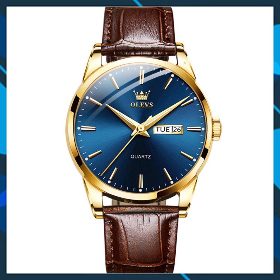 Đồng hồ nam OLEVS Nhật Bản,Chống nước,Chống Xước,Đồng hồ chạy pin,dạ quang,Dây da cao cấp,BH 12th