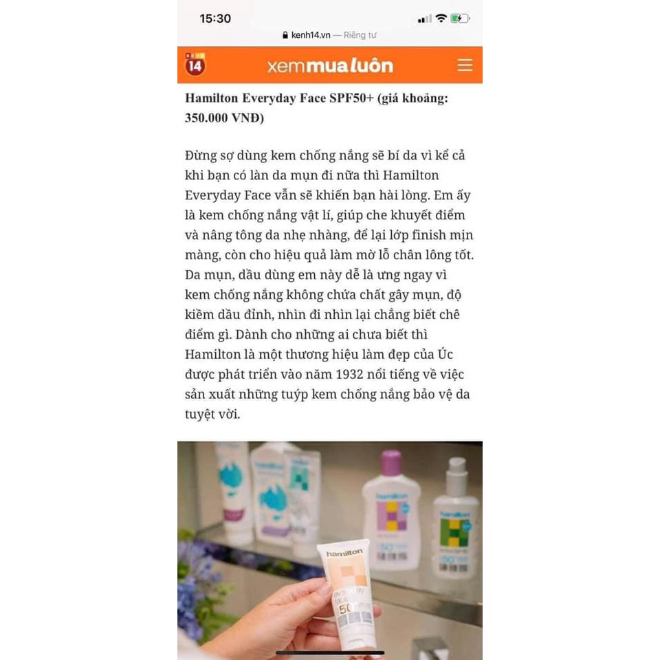 Kem chống nắng Hamilton thích hợp cho Da Dầu, lỗ chân lông to | BigBuy360 - bigbuy360.vn