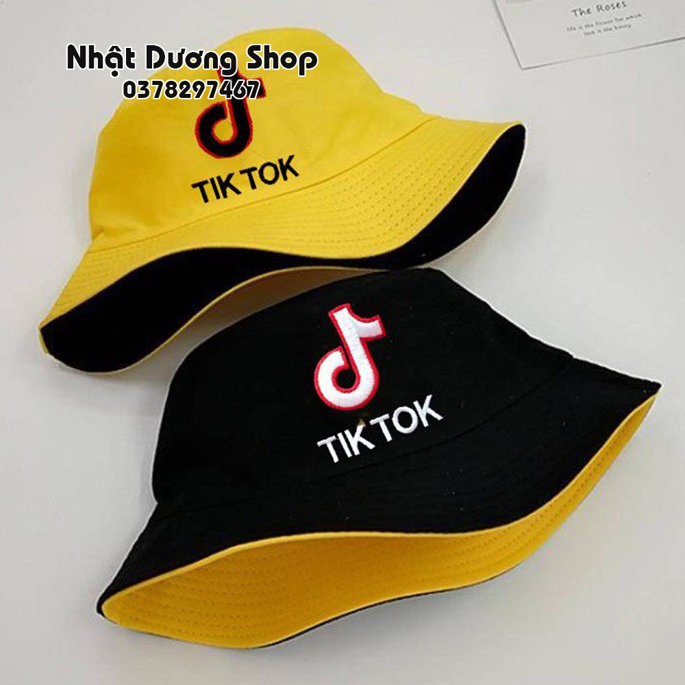 Nón bucket, tai bèo 2 mặt Tik.tok thêu hình nốt nhạt độc đáo, sành điệu