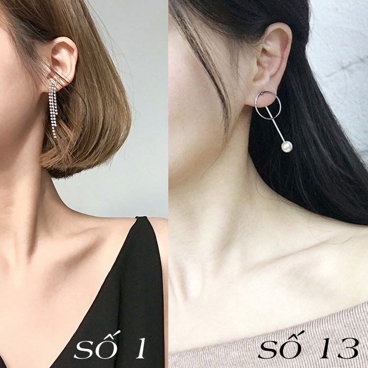 Bông tai hàn quốc dáng dài màu bạc nhiều kiểu tinh tế sang trọng - Mely 504