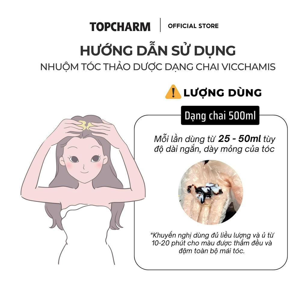 Dầu gội phủ bạc VICCHAMIS màu đen, dầu gội nhân sâm GỘI LÀ ĐEN mềm mượt tóc - Chai 500ml