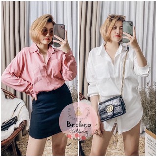[Ảnh thật] Áo sơ mi oversize trắng 2 túi ulzzang