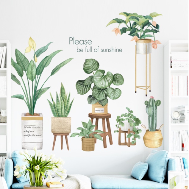 Decal trang trí tường - Những chậu cây gỗ hiện đại