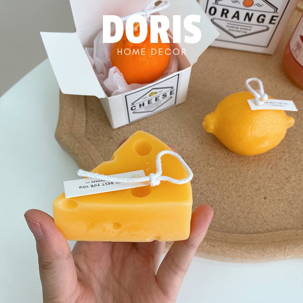 Nến sáp thơm hình quả quýt, cam vàng, miếng phô mai decor phong cách Hàn Quốc - Doris.decor
