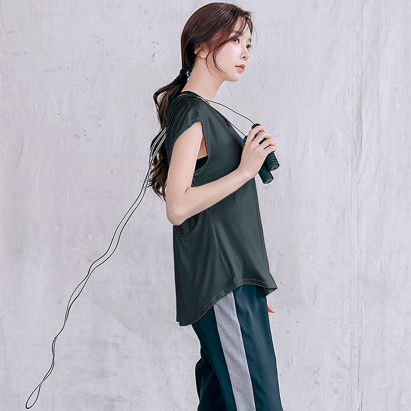 Áo Thun Tay Ngắn Cổ Tròn Dáng Rộng Nhanh Khô Màu Trơn Thời Trang Cho Nữ Lưng