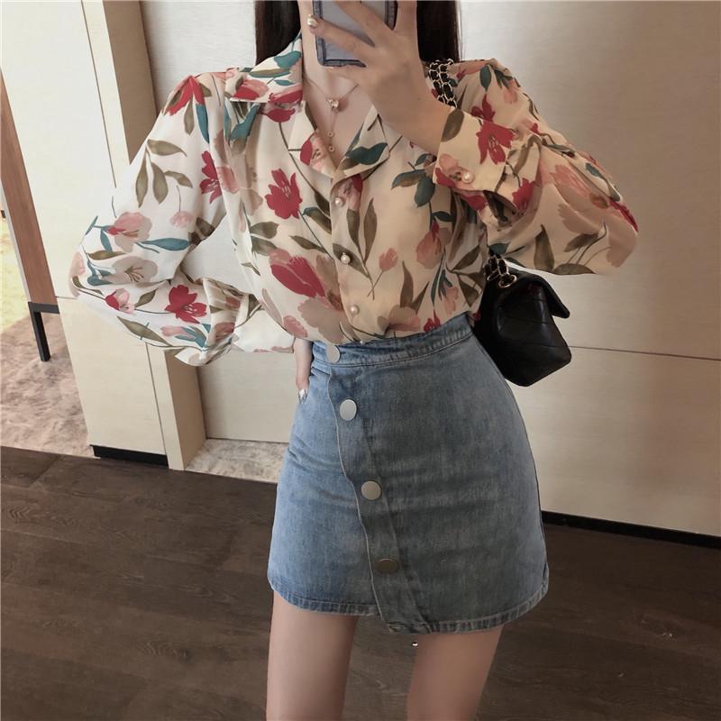 Áo Sơ Mi Voan Hoa Phong Cách Retro 2019 Cho Nữ