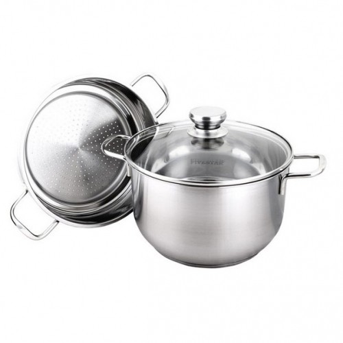 Bộ nồi xửng hấp inox 3 đáy 26cm, nắp kính chính hãng Fivestar ST26-3DG