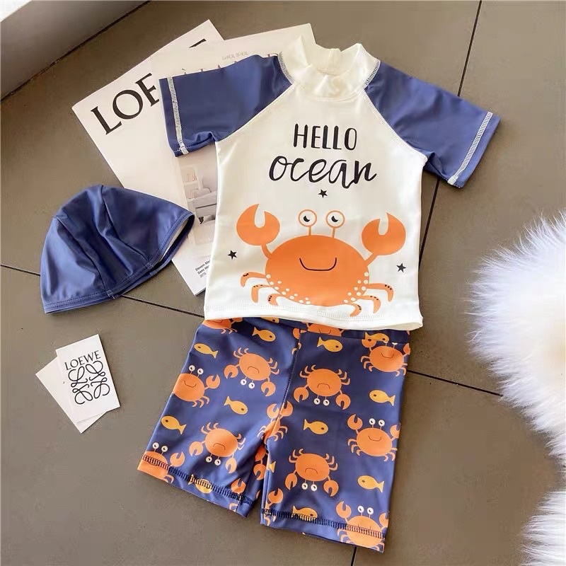 Set bơi kèm mũ hoạ tiết cua biển