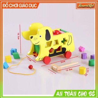 Đồ chơi gỗ xe chó kéo đập bóng thả hình