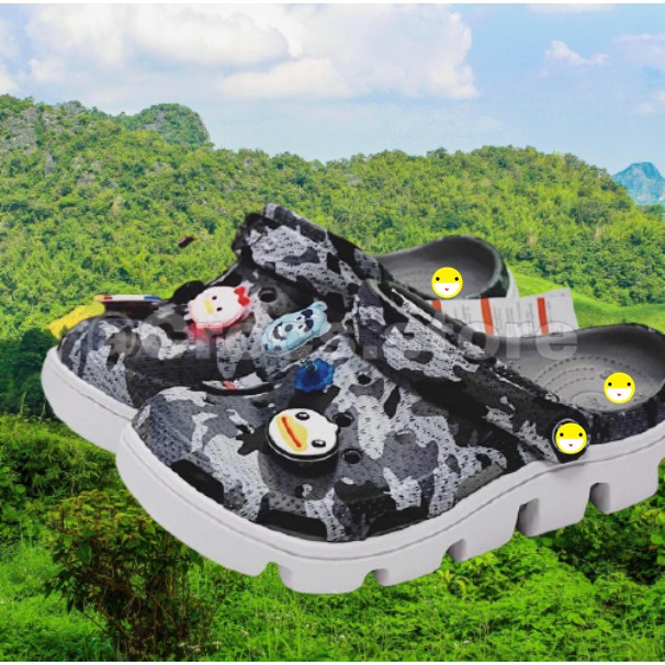 Dép sục Duet Camo quai ngang Xám Đế Trắng - SPORT (Tặng Kèm 12 Jitbitz + Hộp) Dép Nam Nữ