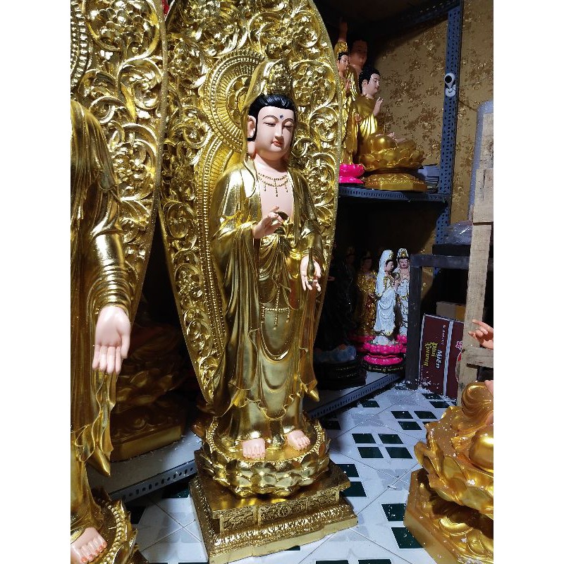 Bộ tượng Tây phương tam thánh dát vàng 1.6m cả lá đề