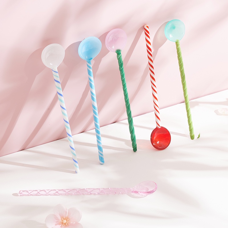 Muỗng Cà Phê Cán Dài Bằng Thủy Tinh Nhiều Màu Sắc Dễ Thương